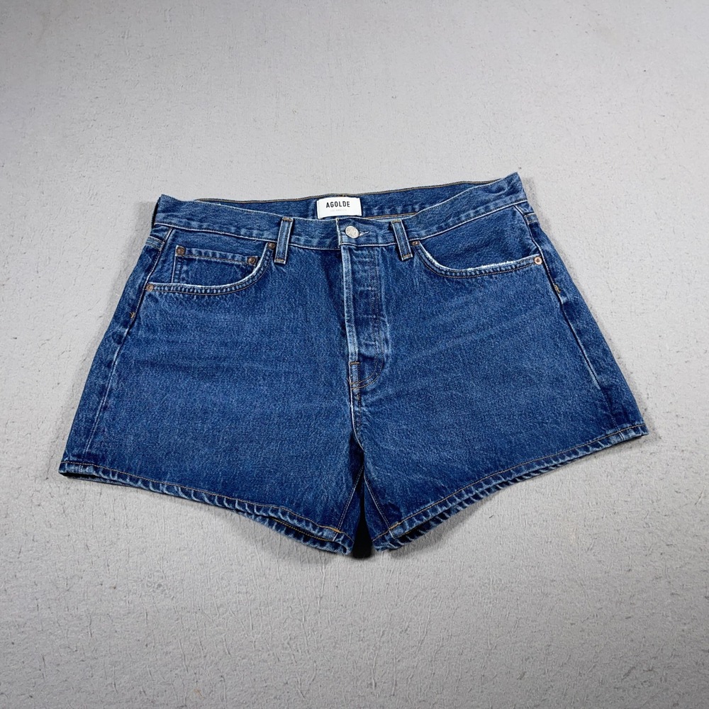 AGOLDE Parker Denim Shorts Women 30 Blue High Rise Organic Cotton Button Fly